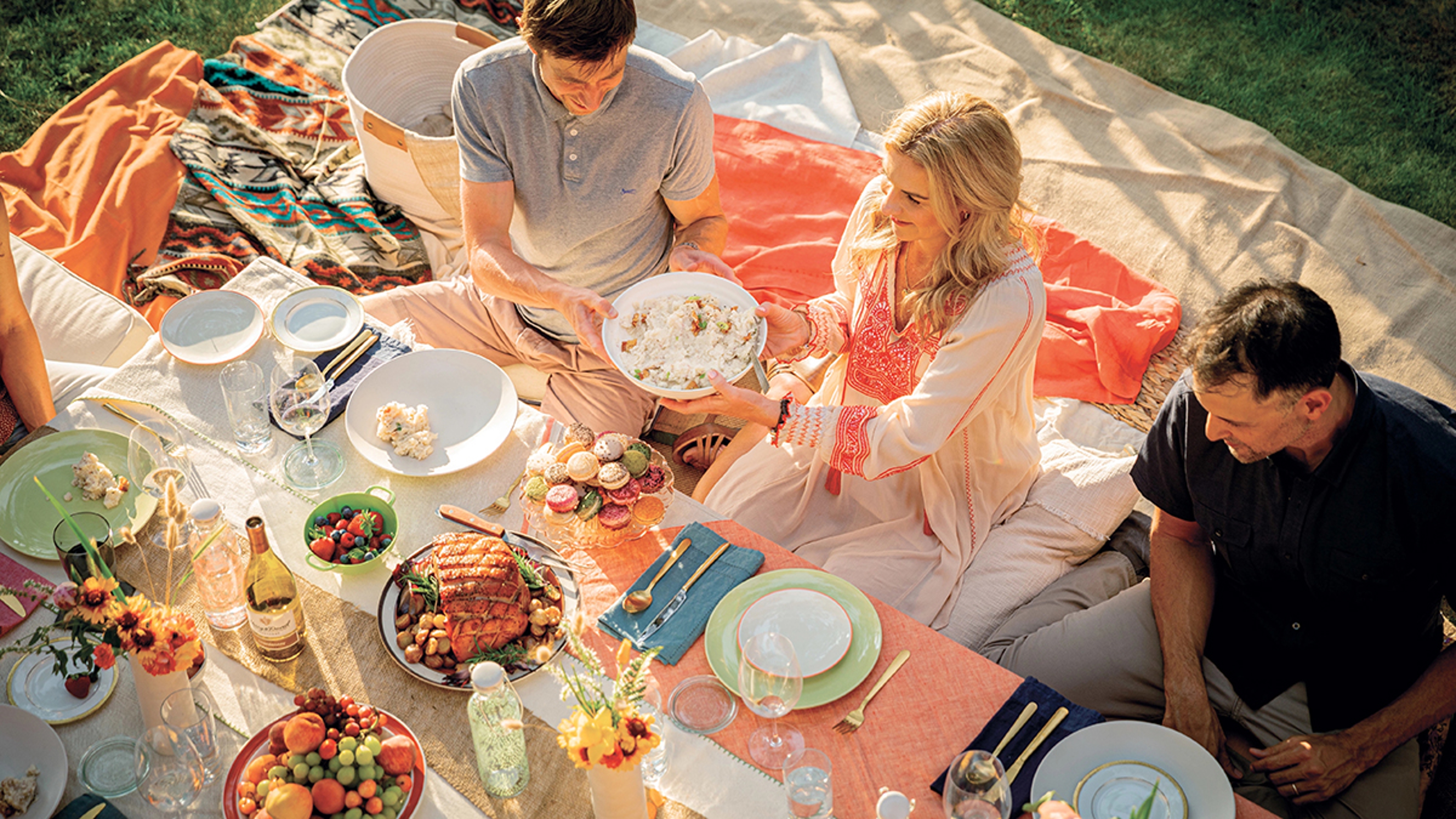 Outdoor dinner spread for a birthday party.