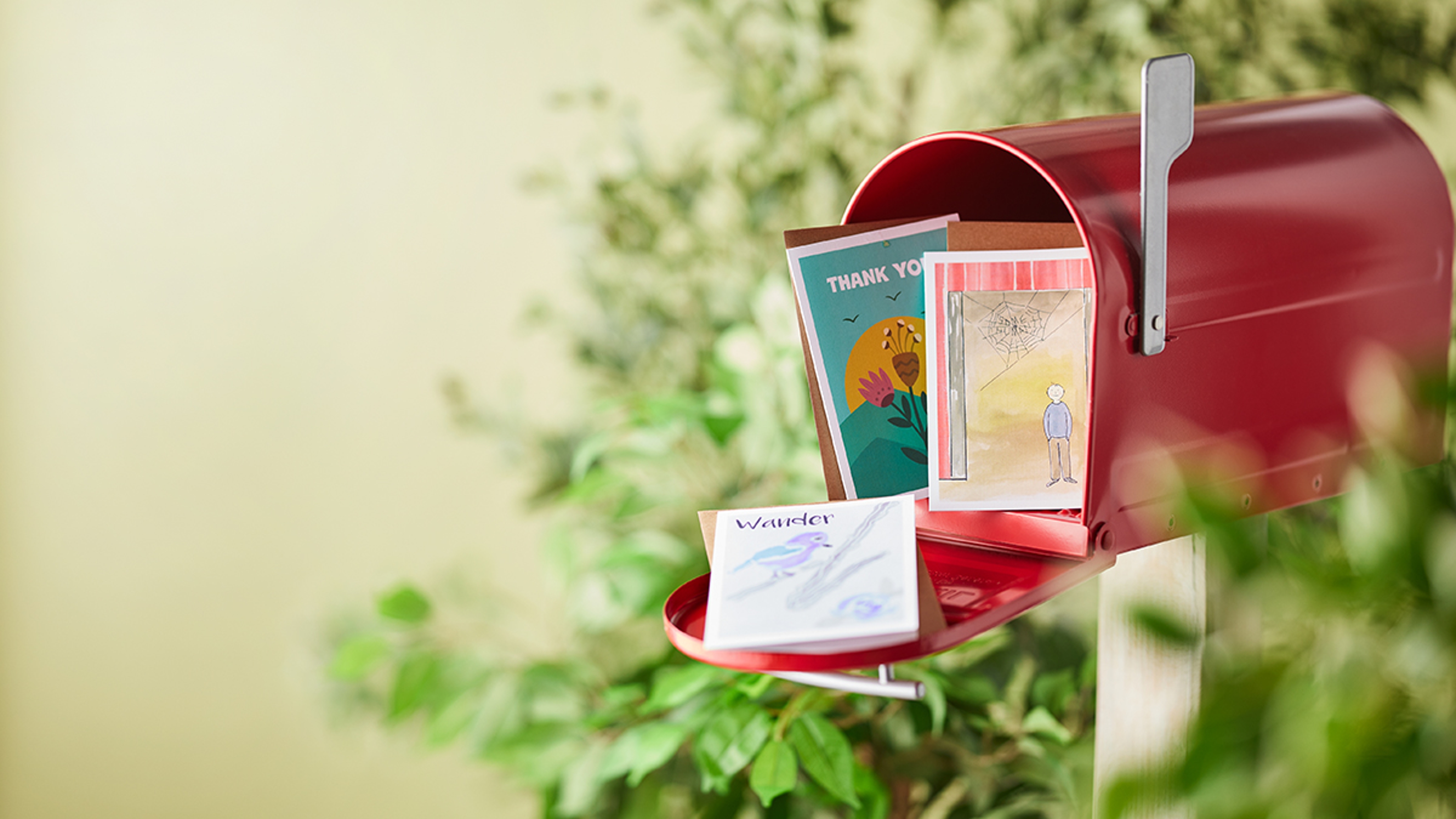 Mailbox with greeting cards in it.