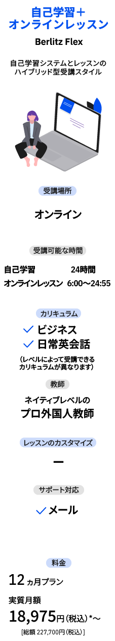 ベルリッツ　コース比較表　自己学習＋オンラインレッスン