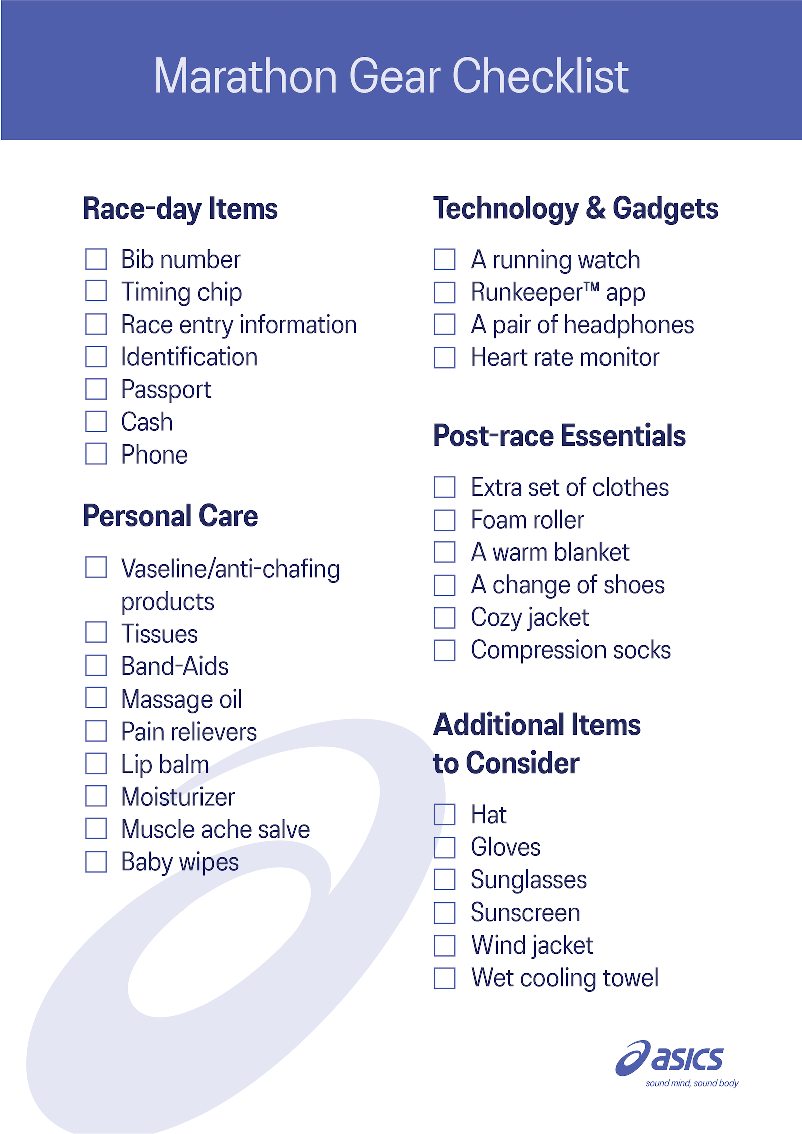 marathon gear checklist