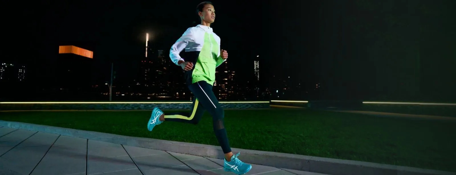 running at night in ASICS shoes