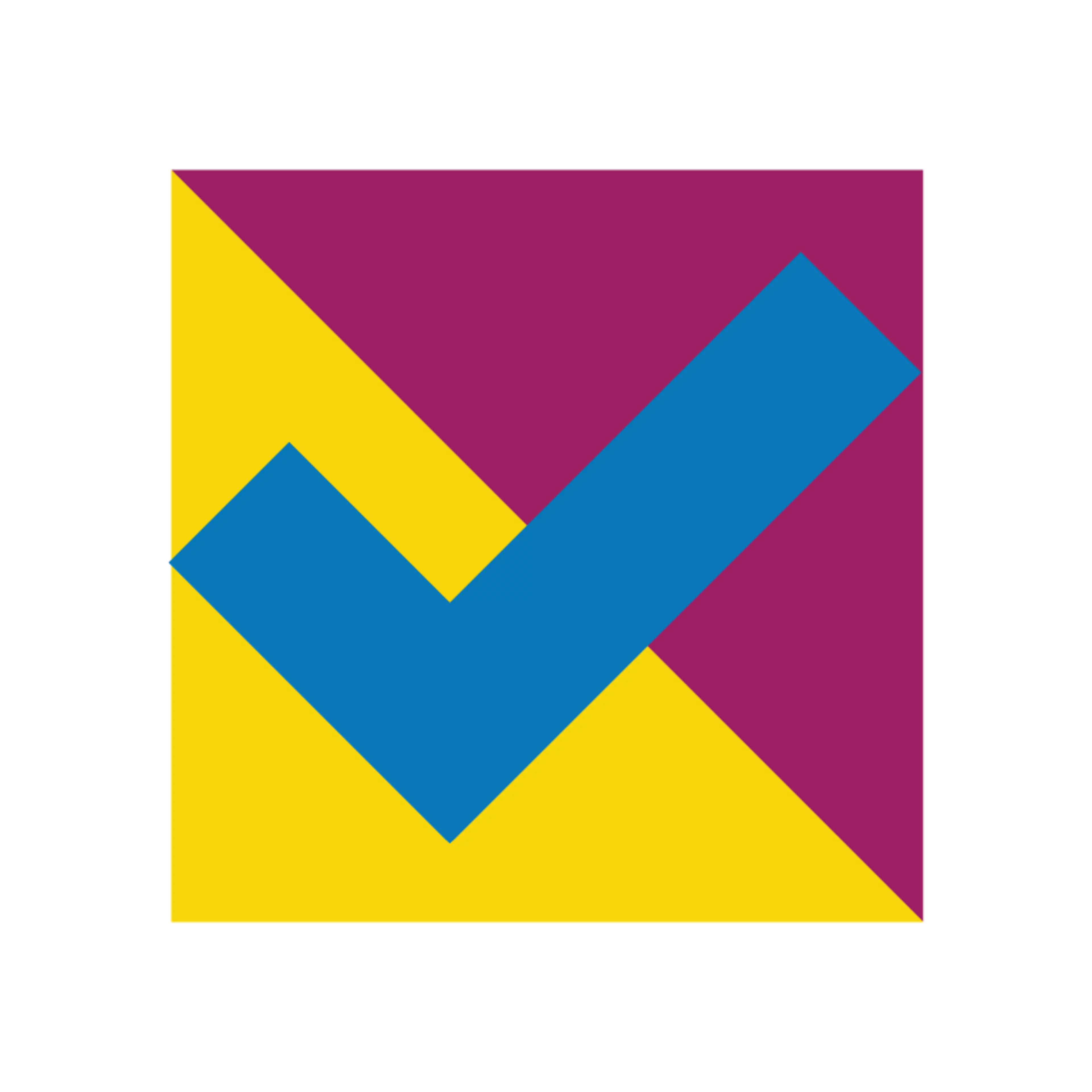 Blue check mark over a yellow and purple background