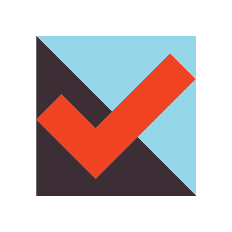 Red check mark infront of a blue and black background