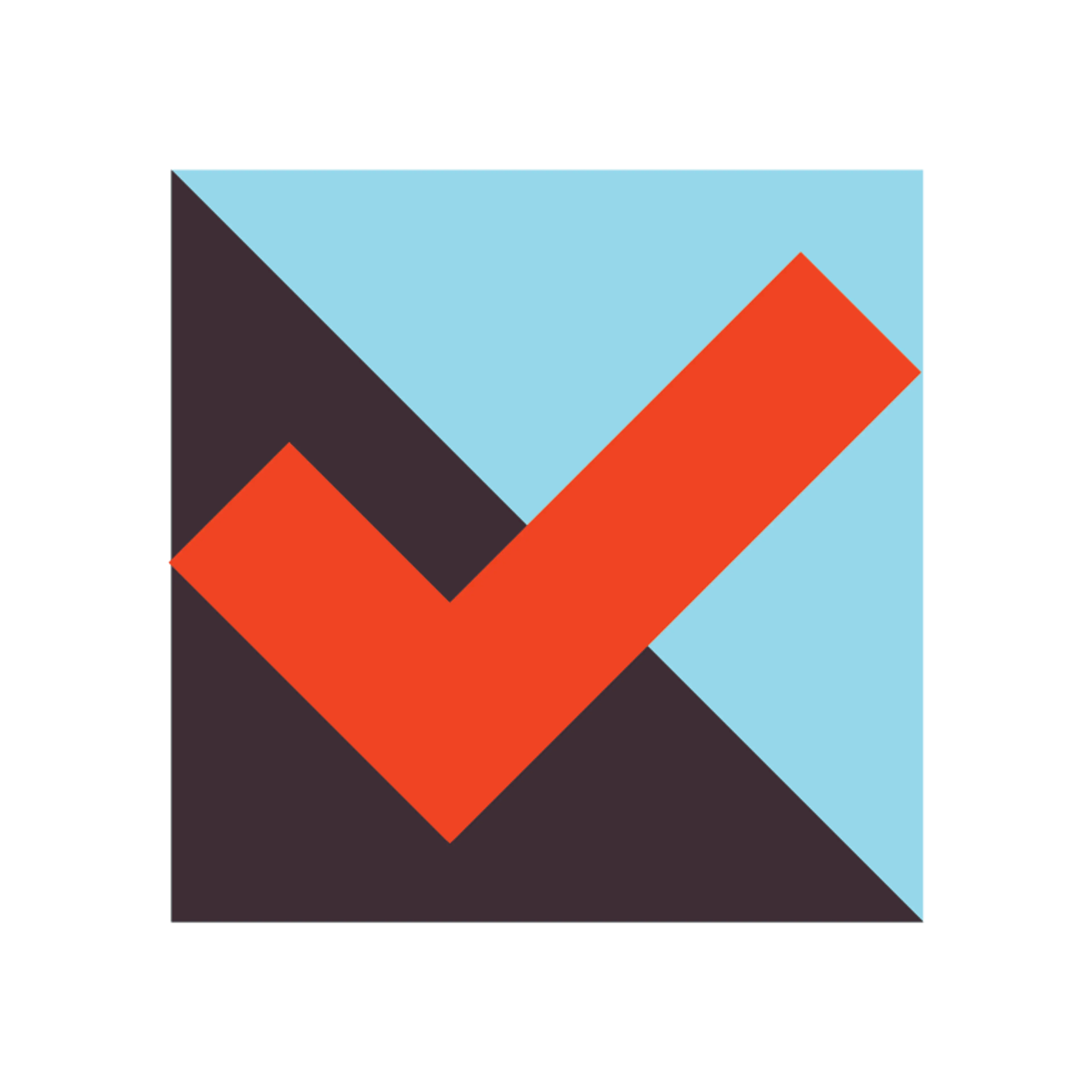 Red check mark infront of a blue and black background