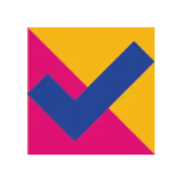 Icon of a blue checkmark in front of a pink and yellow background