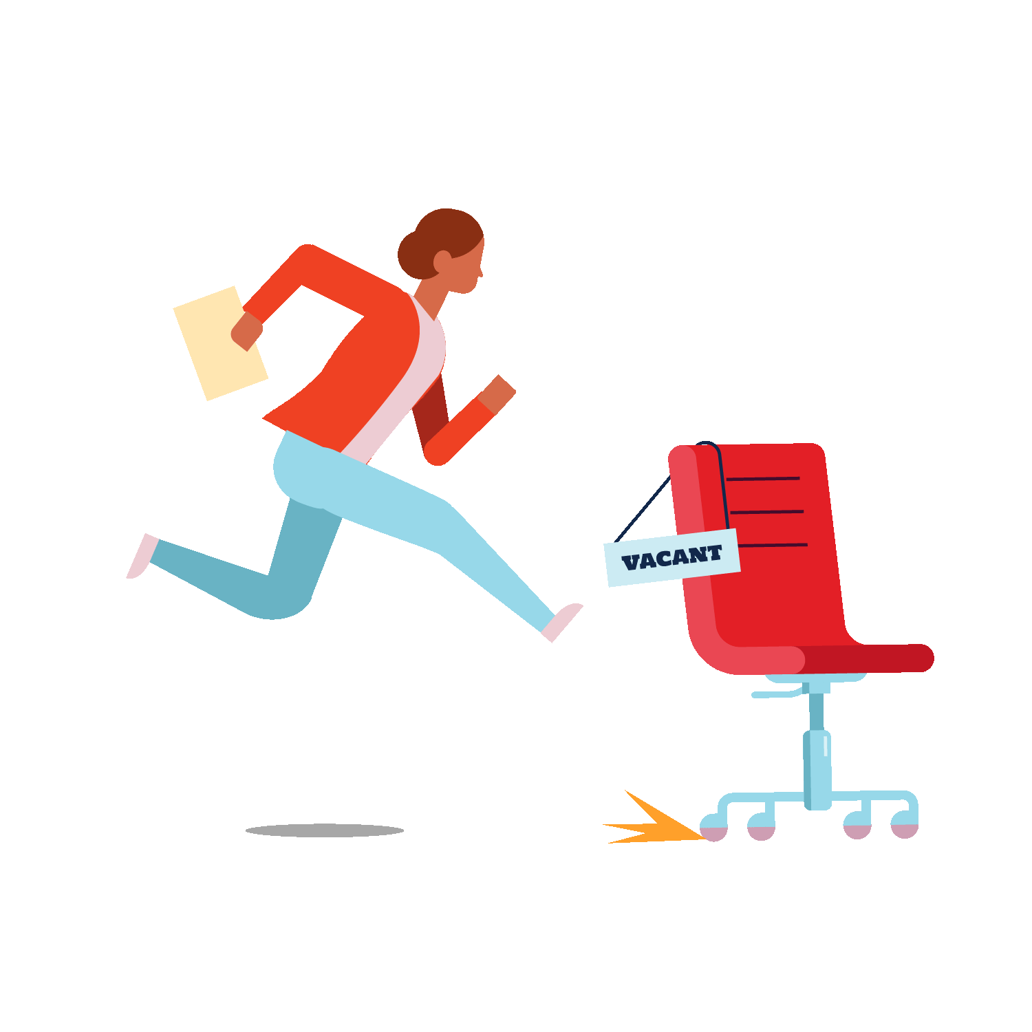Woman running after a moving chair