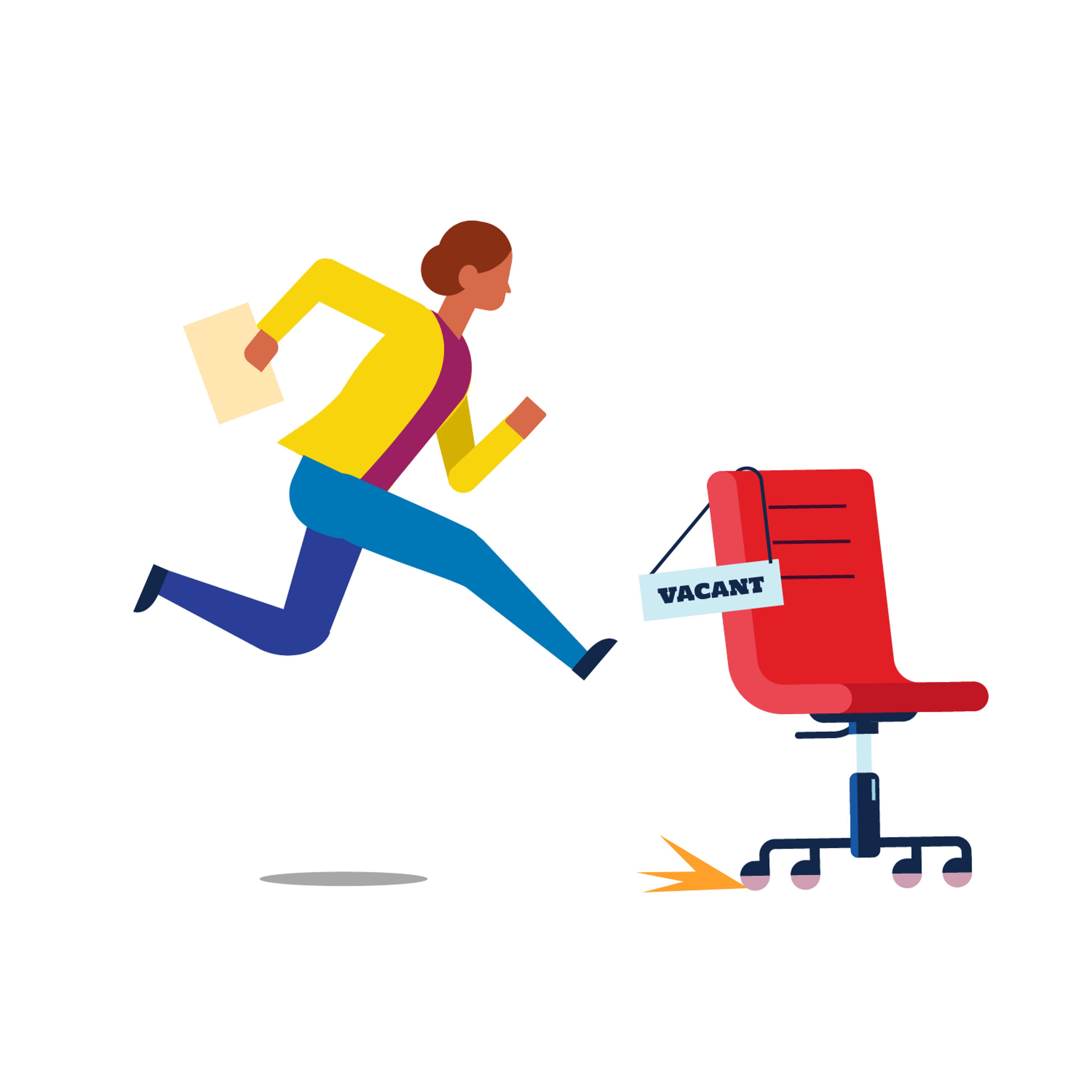 Woman running after chair