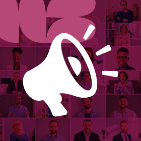A stylized icon of a megaphone