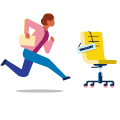 Graphic of a man running after a rolling chair