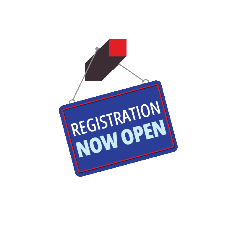 Sign swining that says Registration Now Open