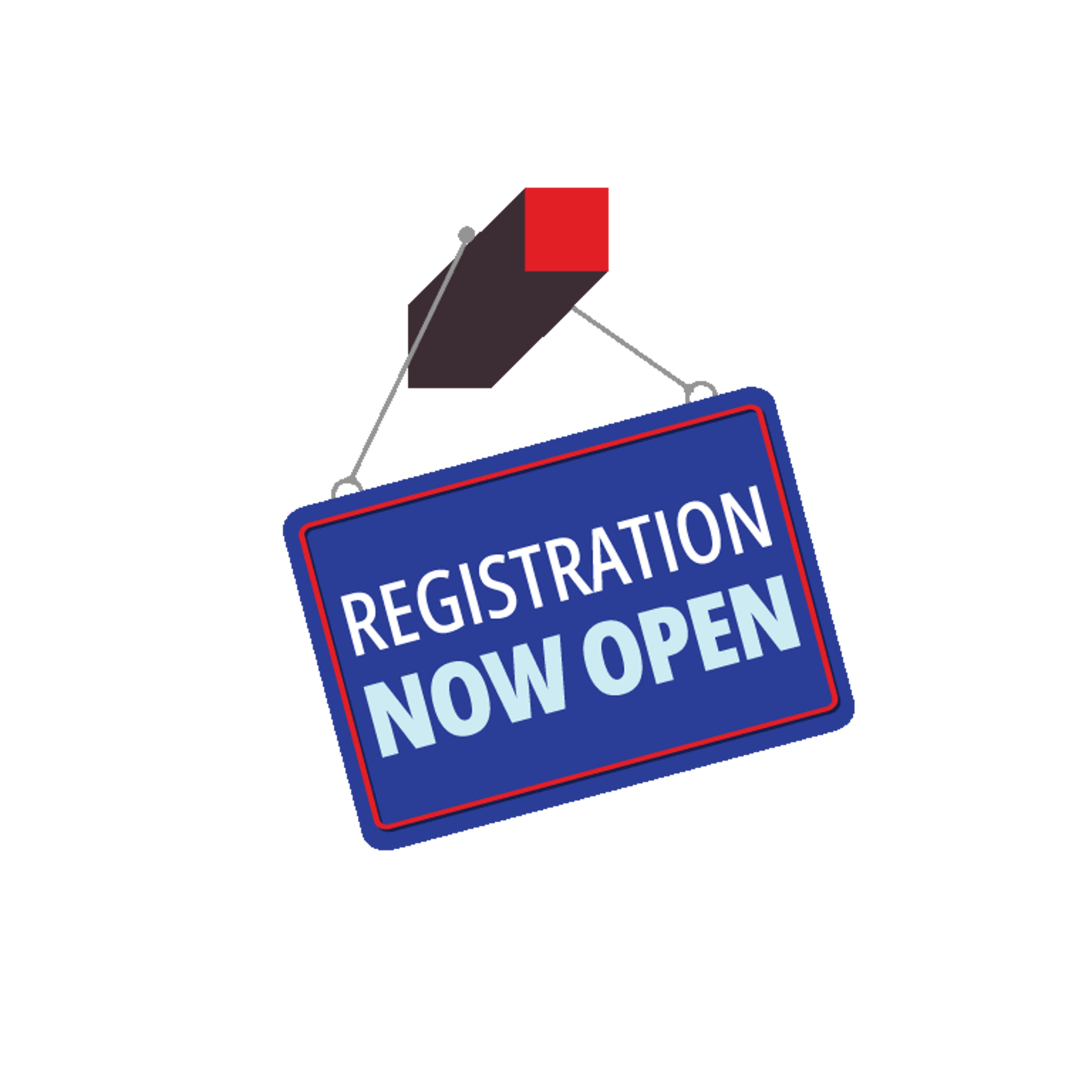 Sign swining that says Registration Now Open