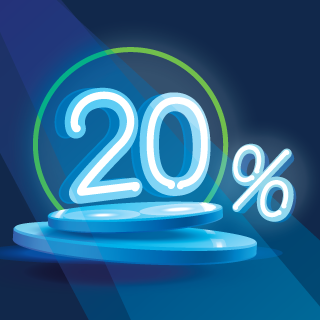 Image of "20%" floating in the air in a bubble.