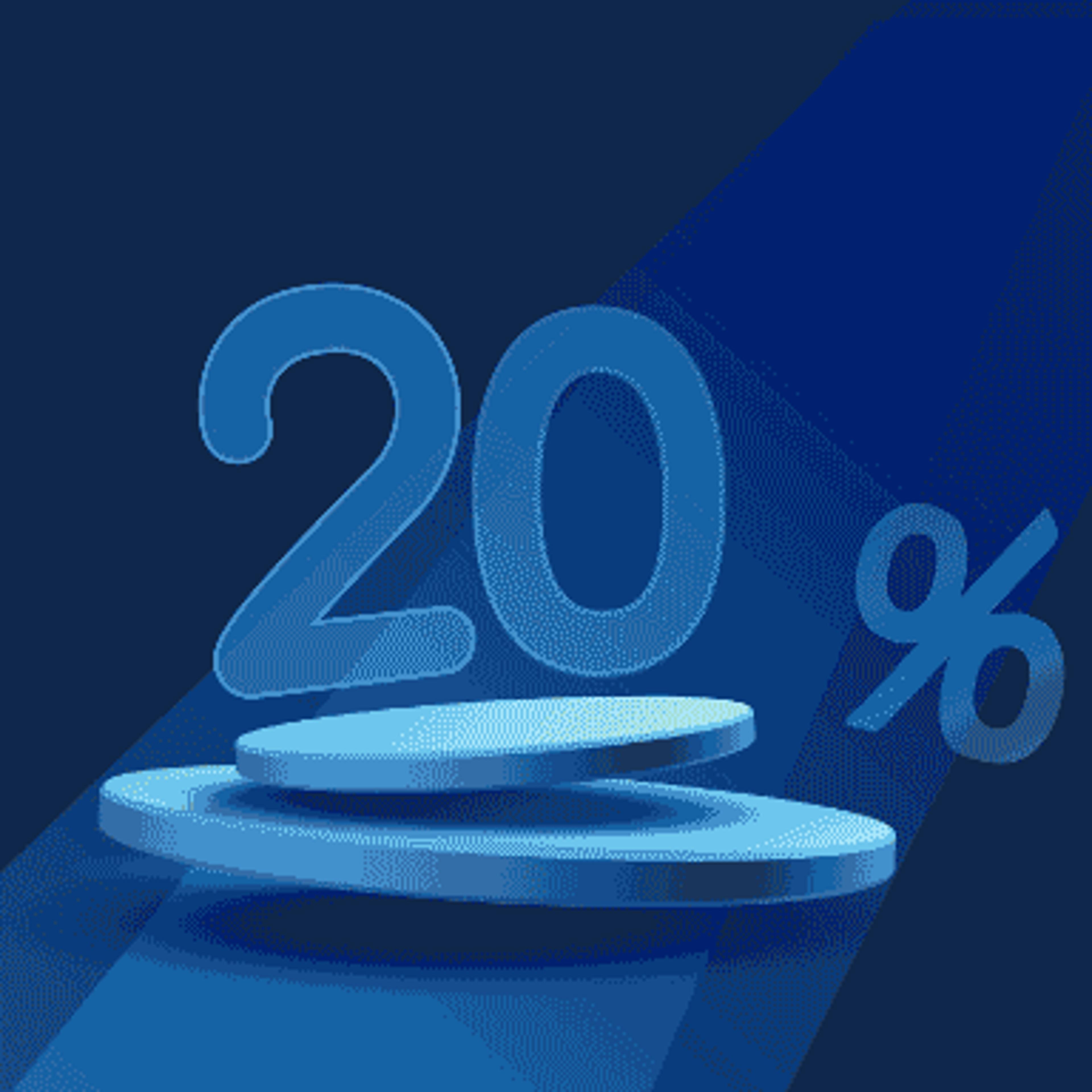 A "20%" floating in the air and blinking
