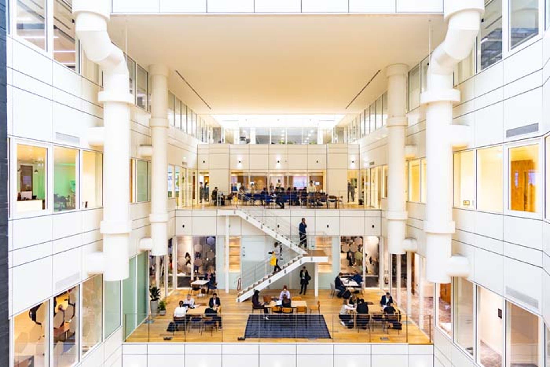 A wide shot of a conference center.