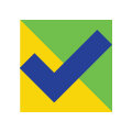 Blue check mark with a yellow and green background