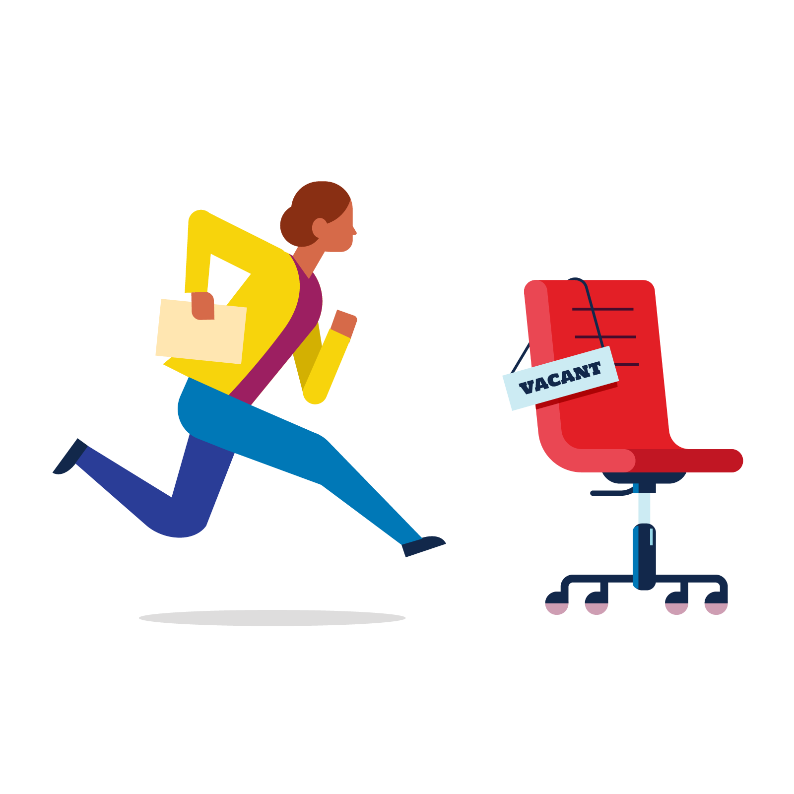 Woman running after chair