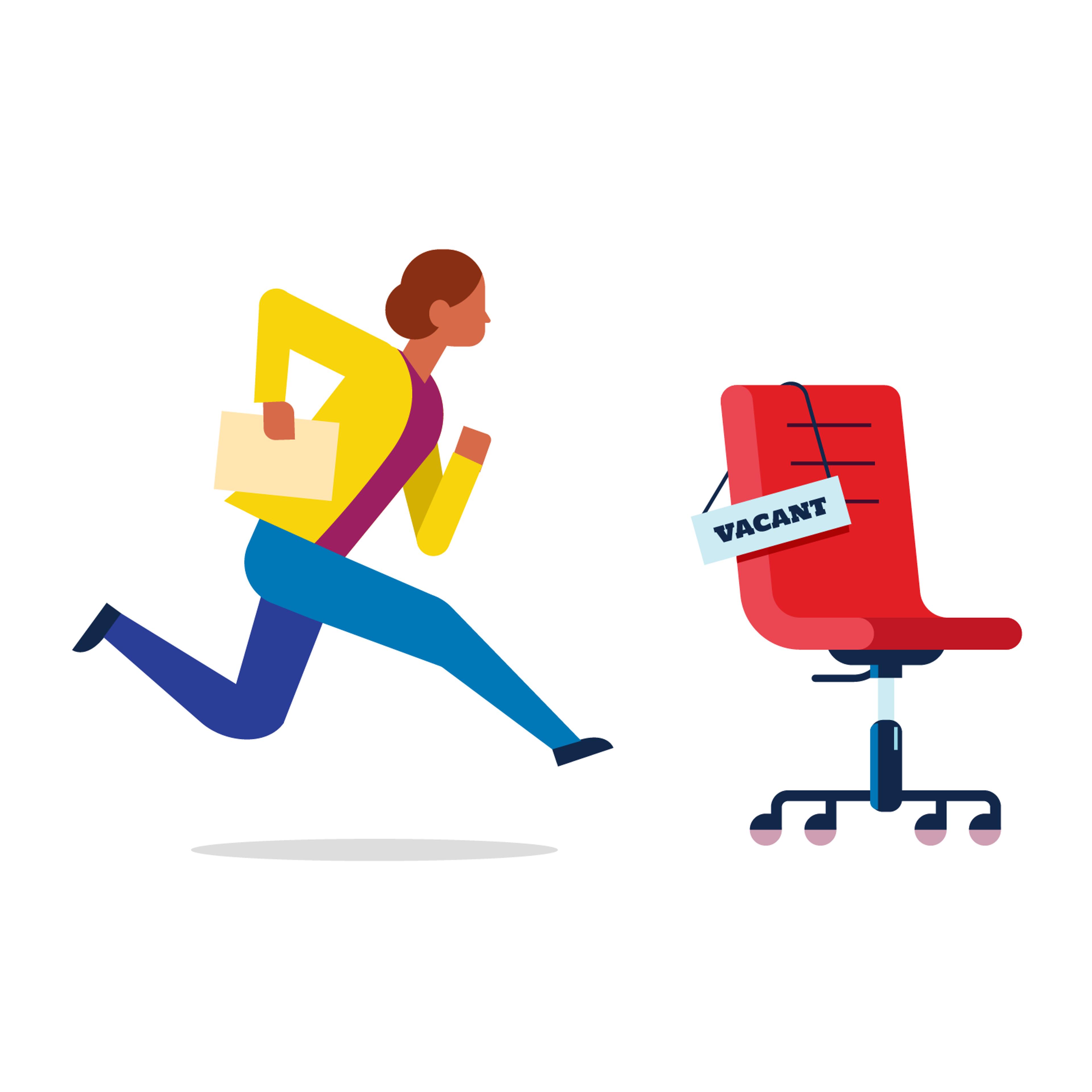 Woman running after chair