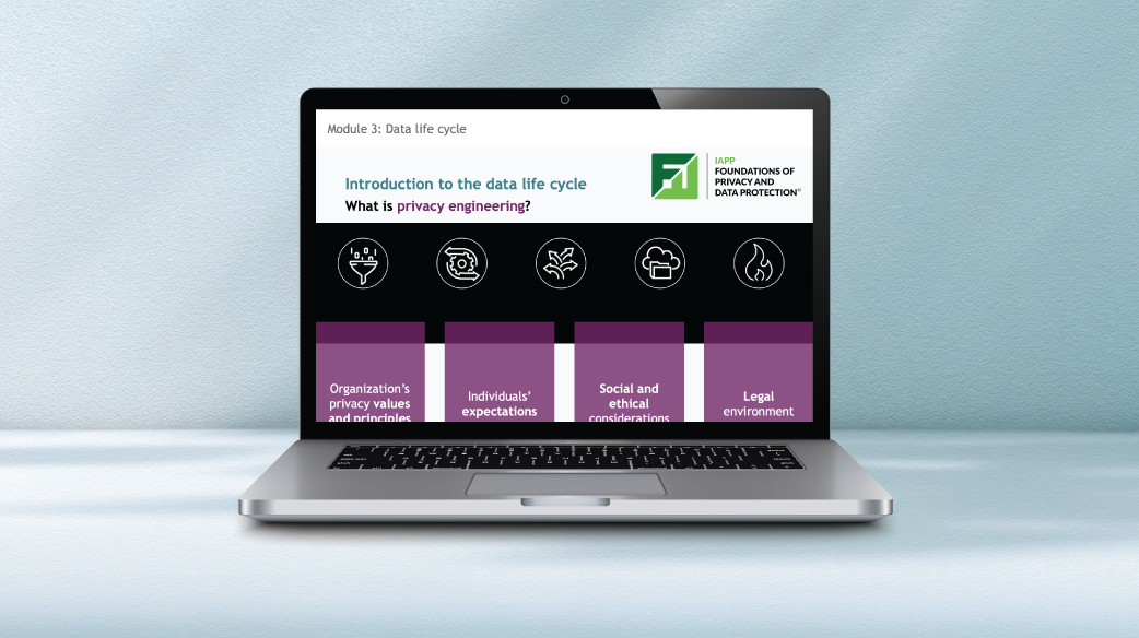 laptop showing Foundations training on screen