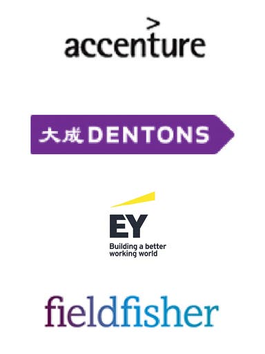 A collection of four logos of IAPP members in the law firms and consultancies industry