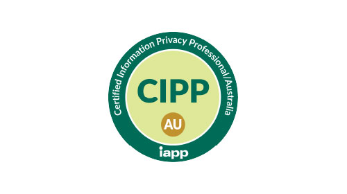 A green circular IAPP certification badge reading Certified Information Privacy Professional/Australia with the acronym CIPP/AU in the center sits against a white background.