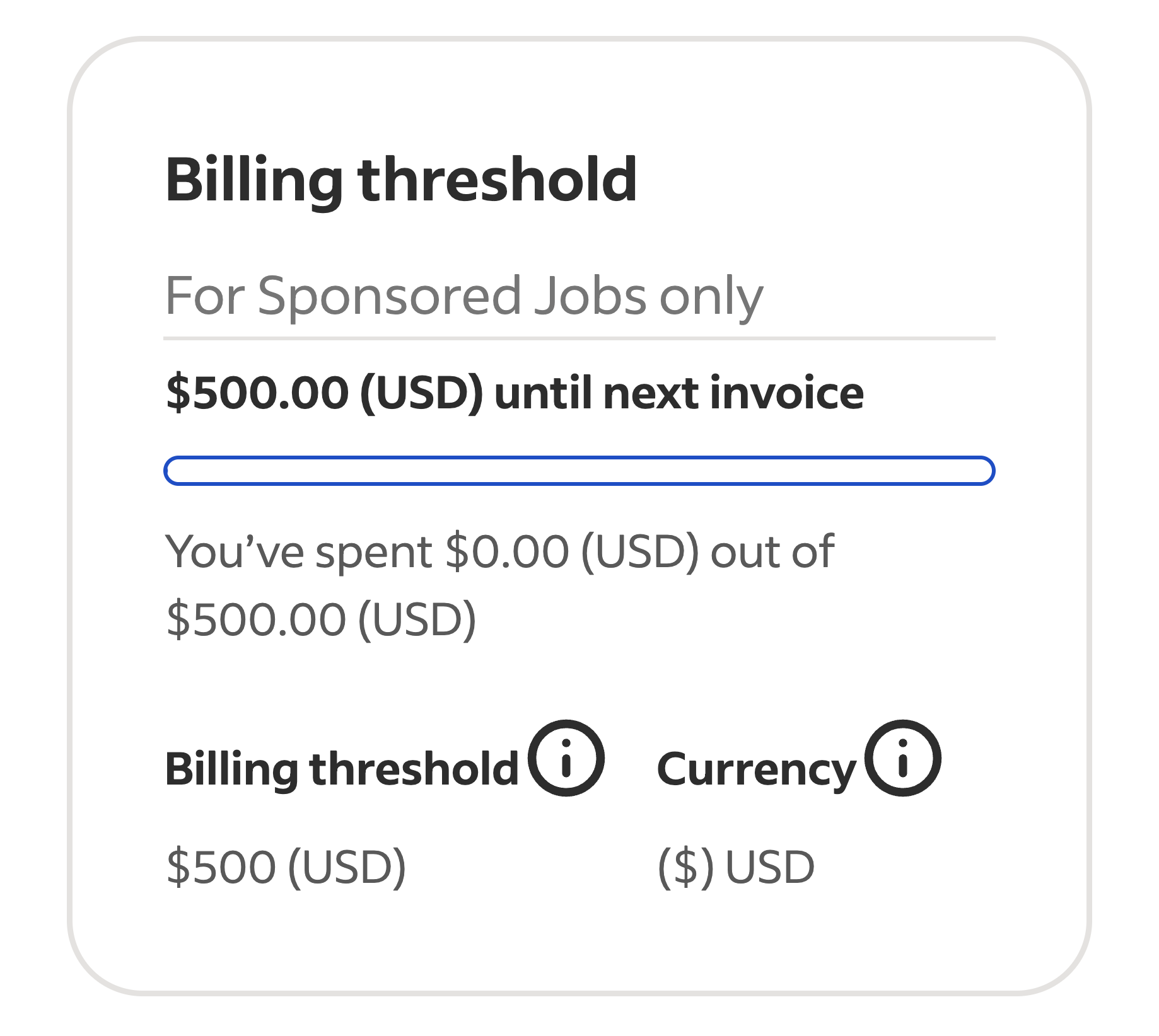 Billing summary page showing the billing threshold limit section.