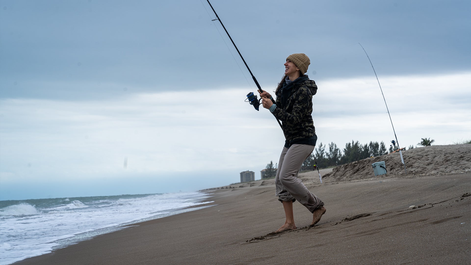 Outdoors Allie fishing for Pompano