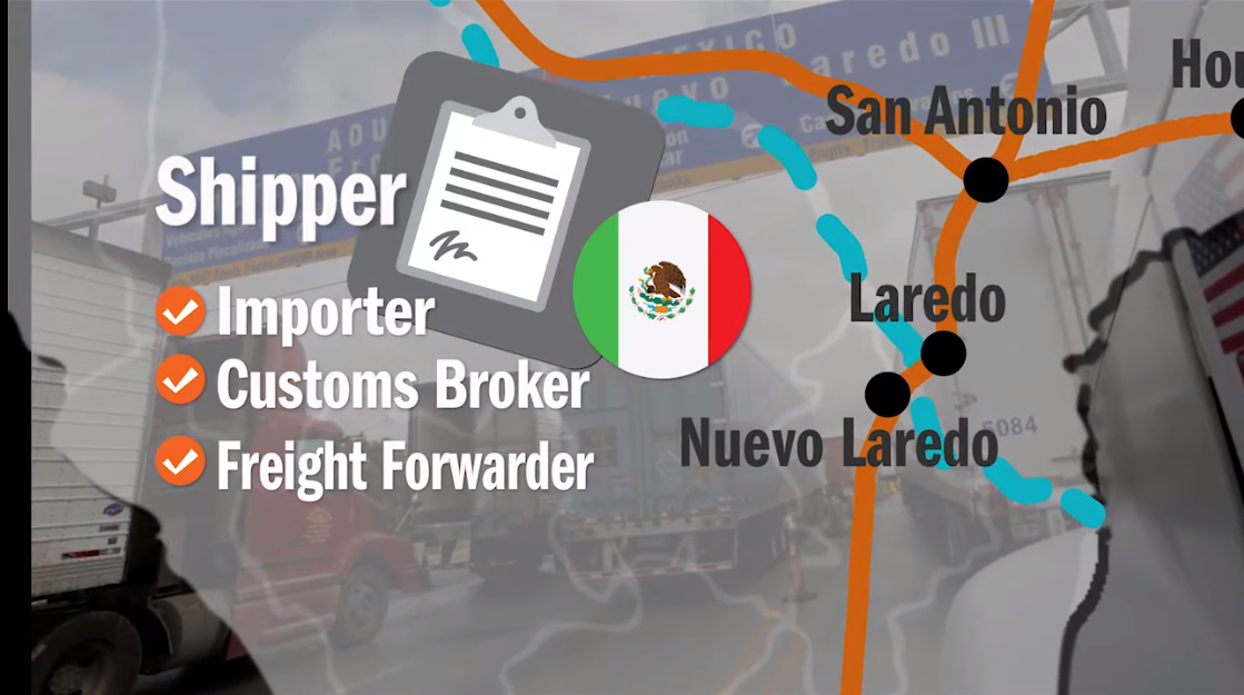 Southbound truckload freight shipping from the United States to Mexico, a process video