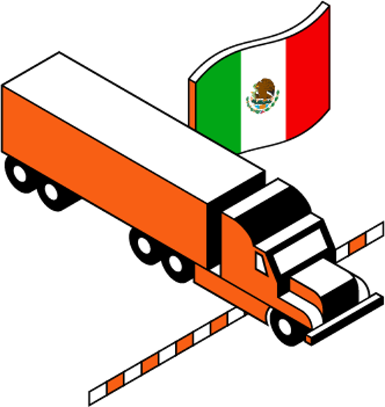 Truck crossing the border with a Mexico flag