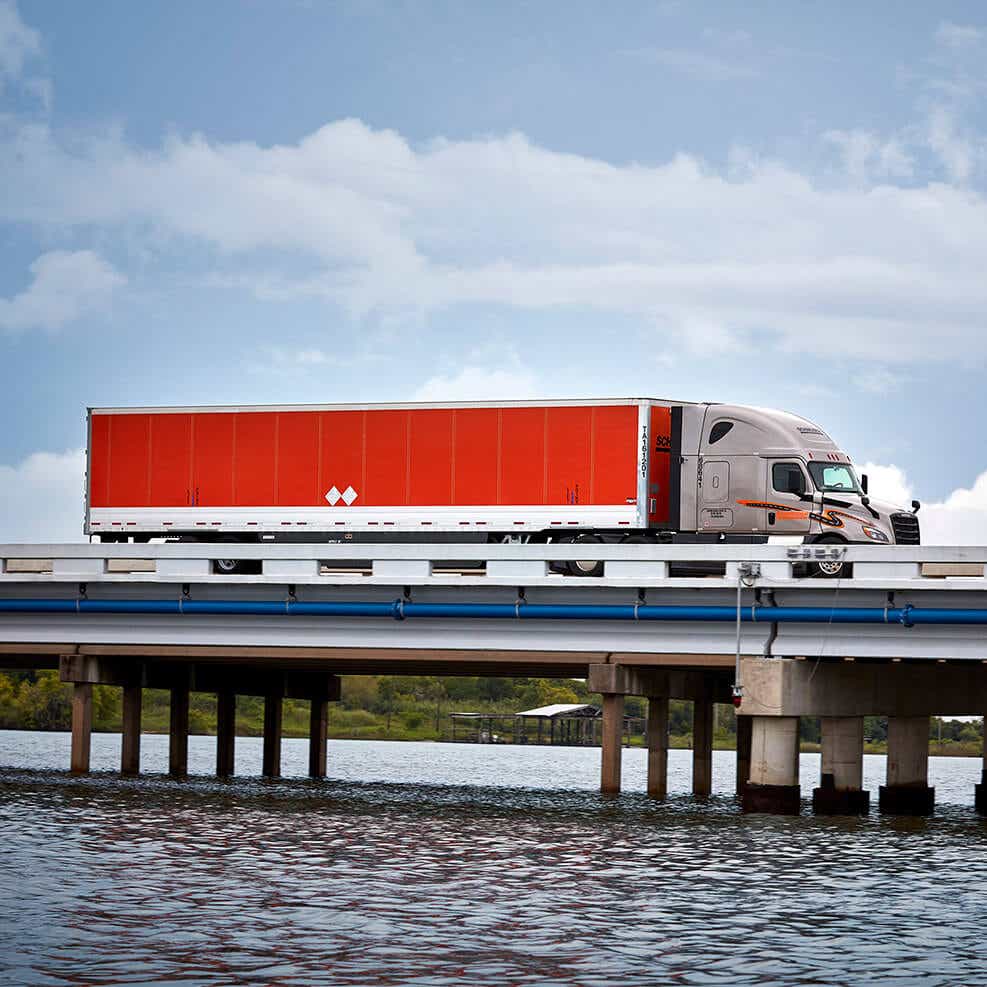 Schneider truck on a bridge
