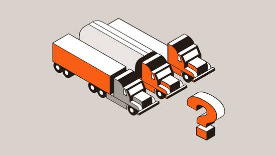cover-image.jpg Three orange trucks near an orange questions mark indicating what is dedicated transportation