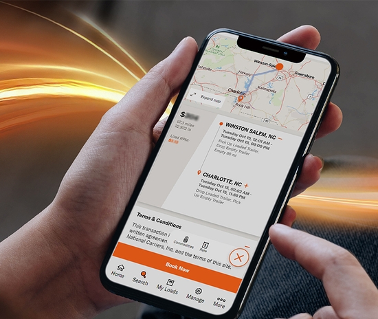 image of a phone with the FreightPower® app on the screen