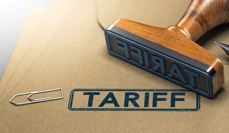 stamp on a brown folder with the word "tariff" 