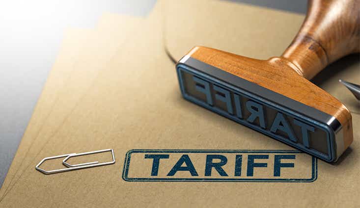 stamp on a brown folder with the word "tariff" 
