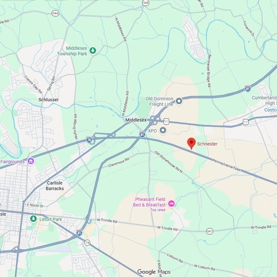a map showing where Schneider's operation center is located in Carlisle, Pennsylvania