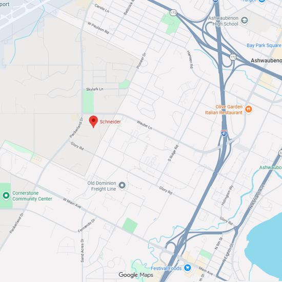 a map showing where Schneider's transportation and logistics headquarters is located in Green Bay, Wisconsin