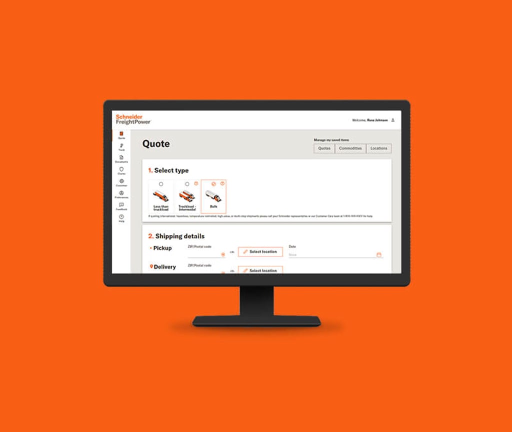 A monitor showing FreightPower load shipping app for shippers