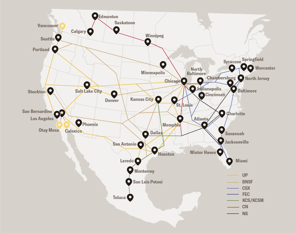 North American Schneider Intermodal Service Map