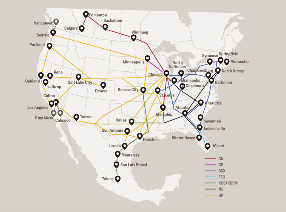 Schneider intermodal network map
