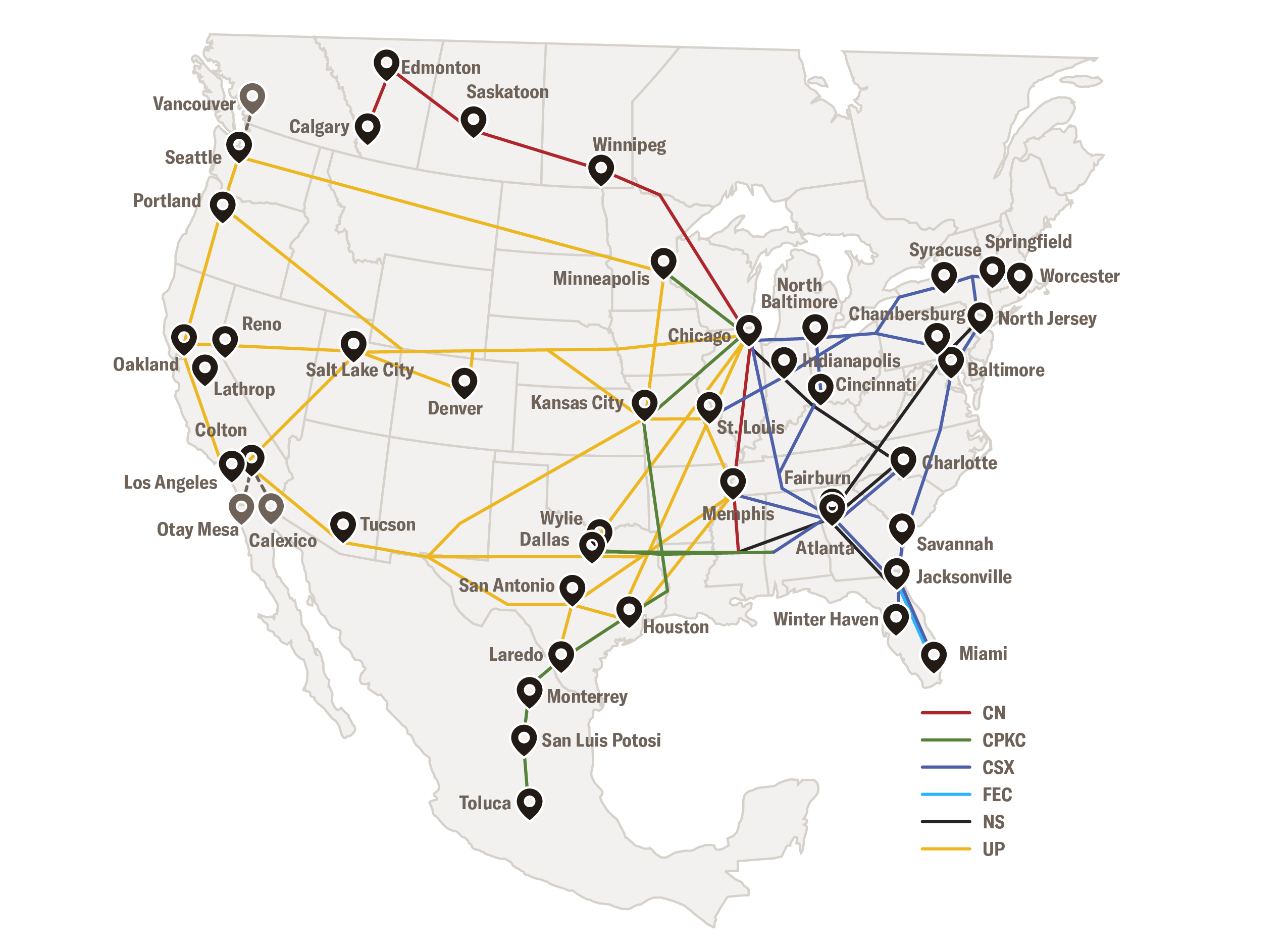 North American Schneider Intermodal Service Map