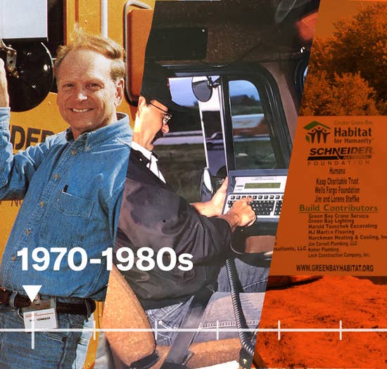 Collage of photos including Don Schneider and an early communication system