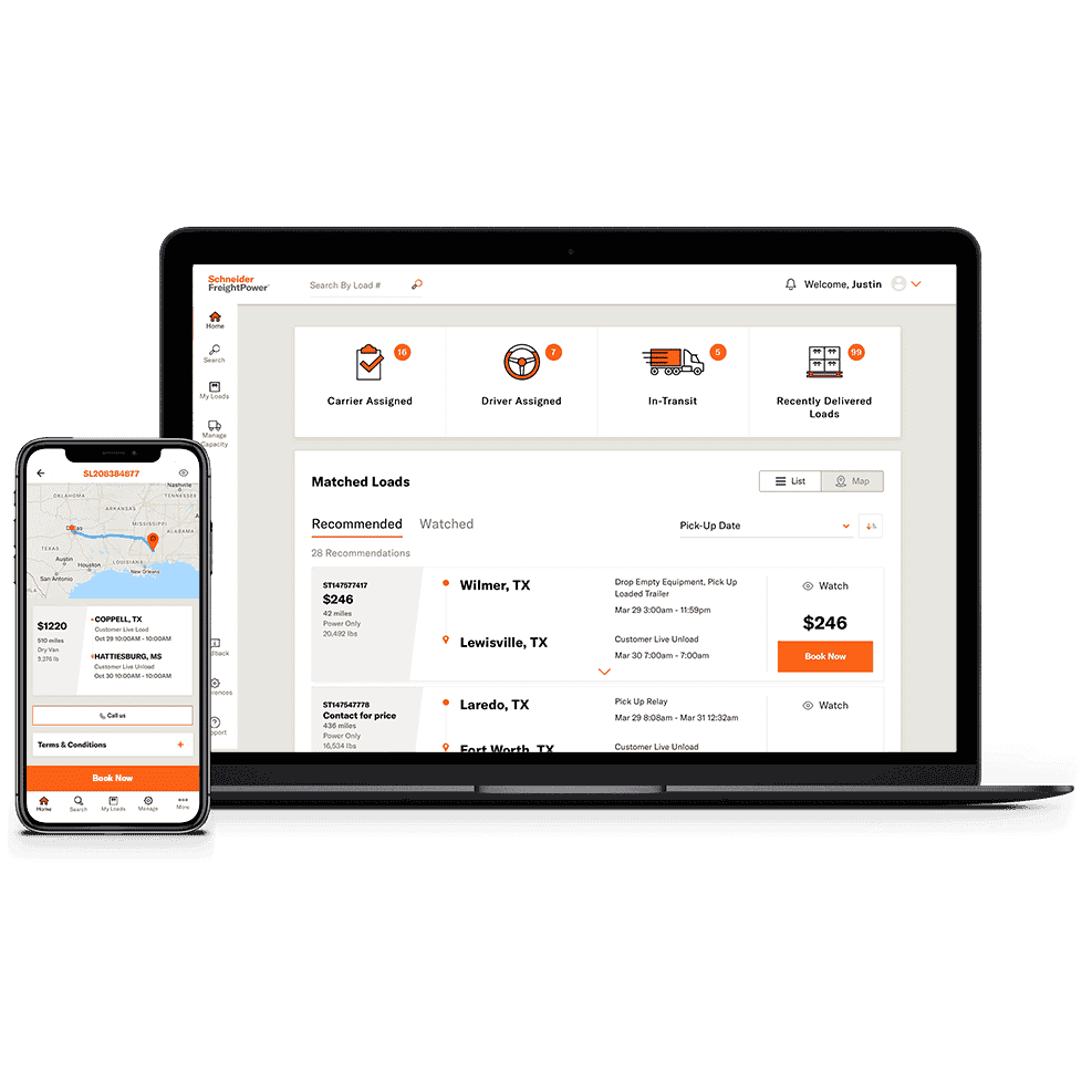 FreightPower carrier app and laptop portal image