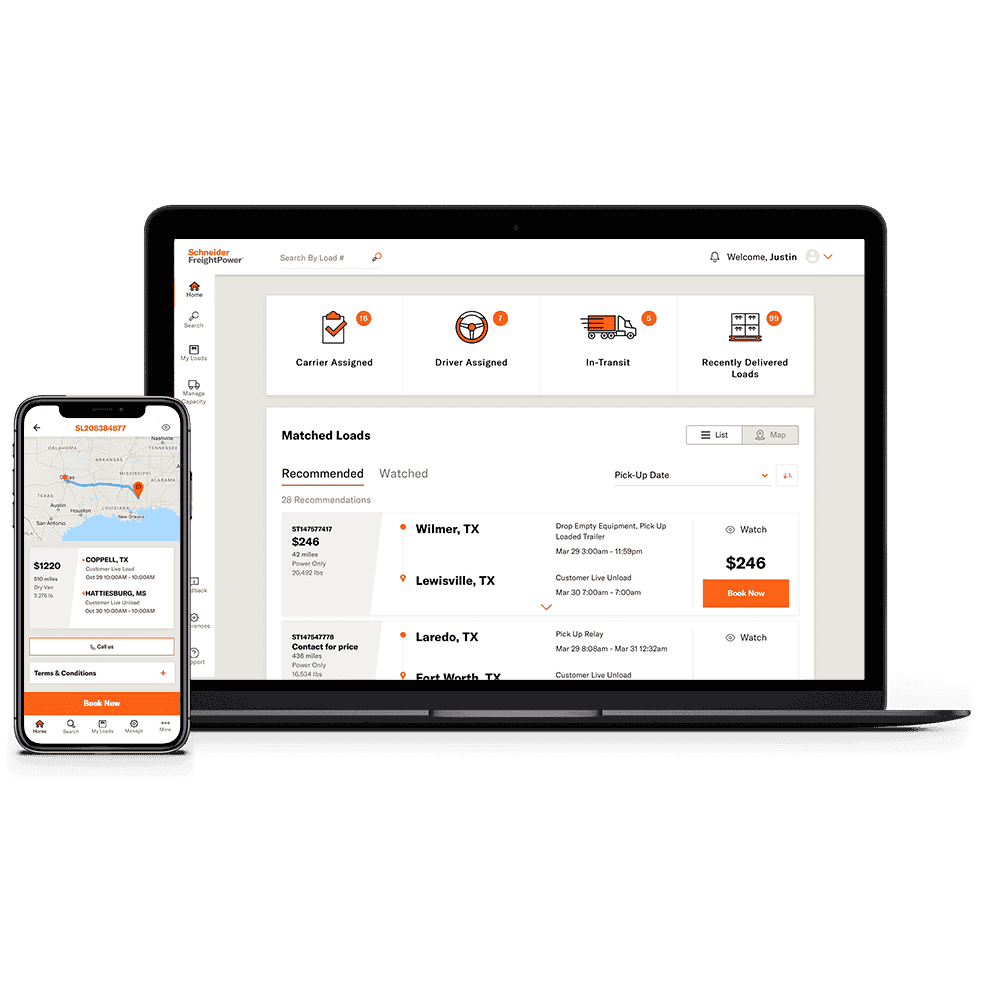 Schneider FreightPower displayed on two phones