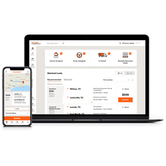 FreightPower carrier app and laptop portal image