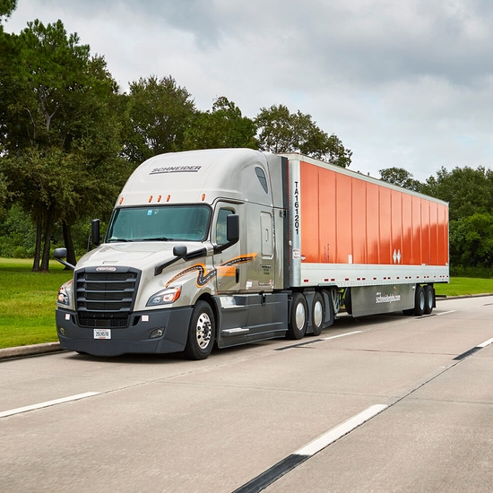 Schneider truck delivering medical supplies