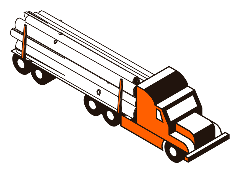 timber loaded on a flatbed Schneider truck