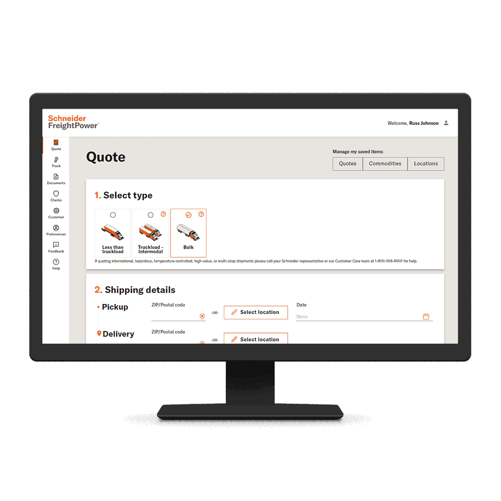 FreightPower shipper shown on a computer screen