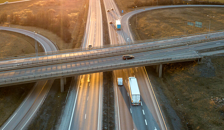 Aerial view of two highways crossing perpendicular