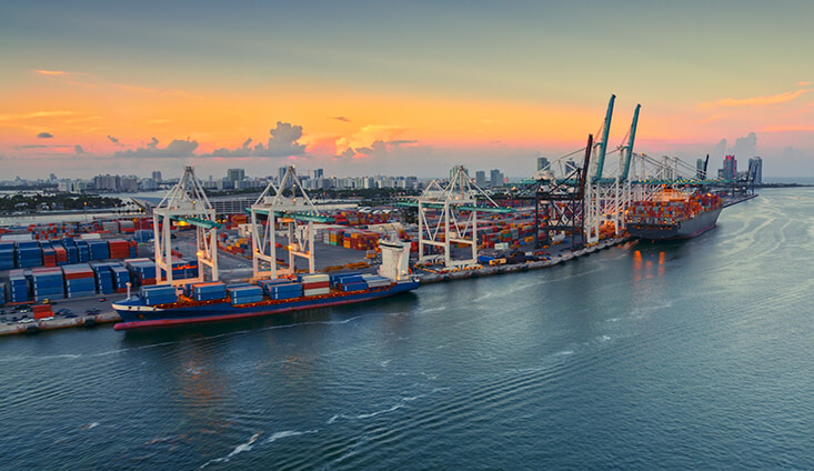 two cargo ships at a drayage port