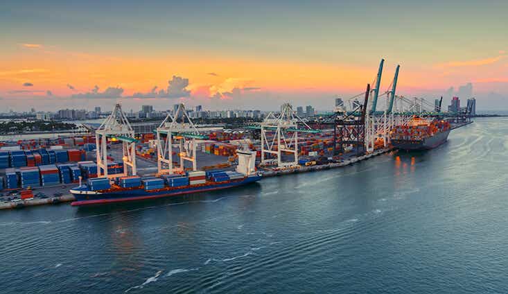 two cargo ships at a drayage port
