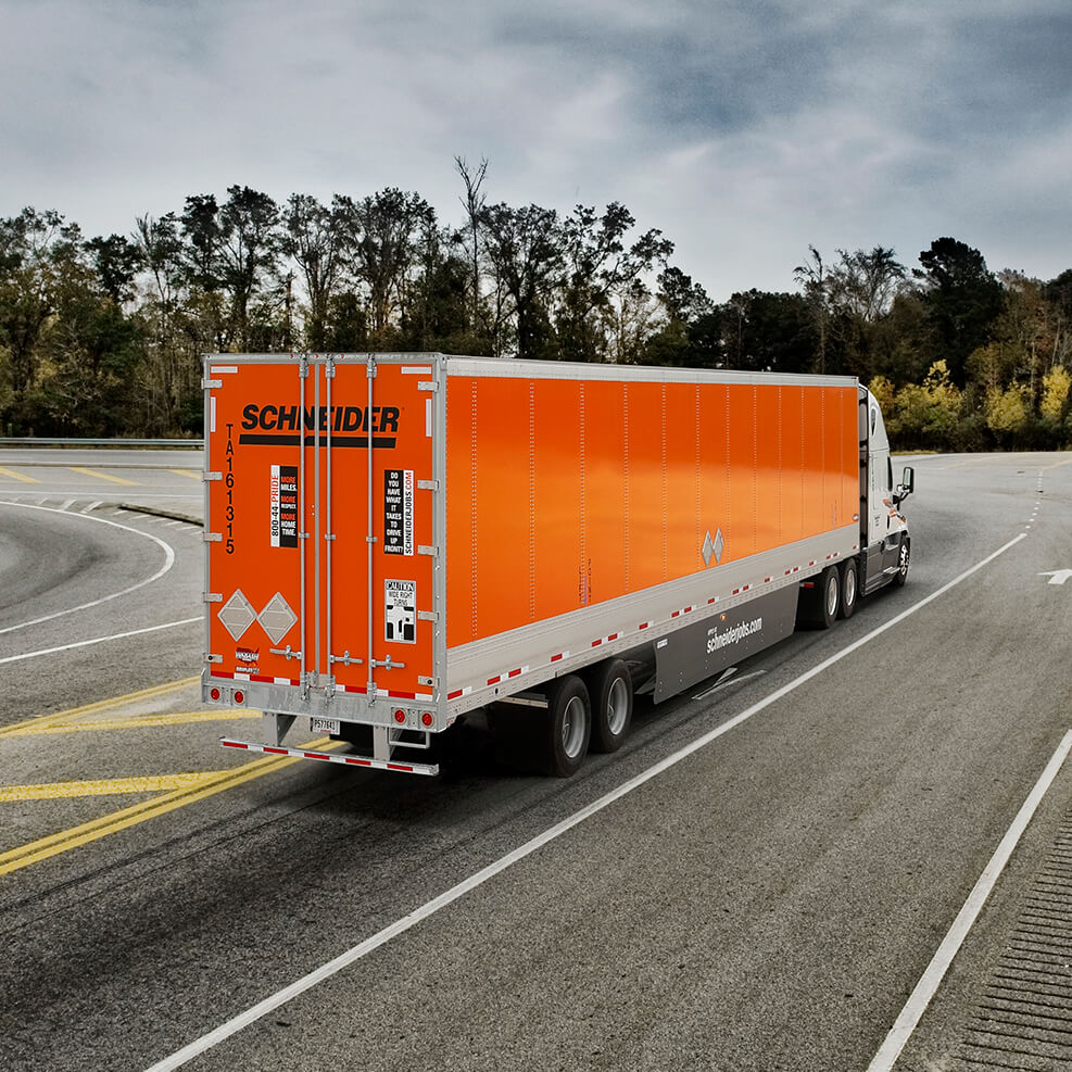 back of a Schneider truck delivering automotive parts